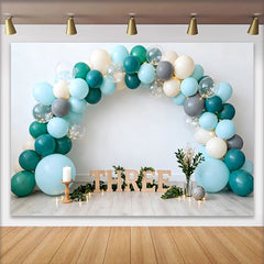 Lofaris Fond Photo Ballons Bleu et Sarcelle Signe THREE Bois Style Boho