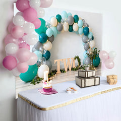 Lofaris Fond Cake Smash 2ème Anniversaire Arche Ballons Gris et Sarcelle