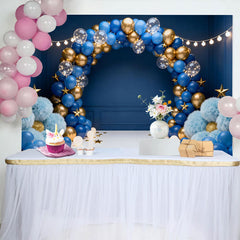 Lofaris Toile de Fond Cake Smash Bleu Foncé et Or Étoiles et Guirlandes