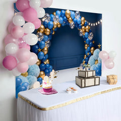 Lofaris Toile de Fond Cake Smash Bleu Foncé et Or Étoiles et Guirlandes