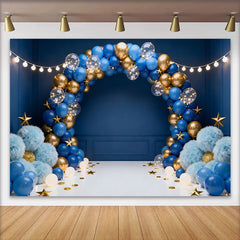 Lofaris Toile de Fond Cake Smash Bleu Foncé et Or Étoiles et Guirlandes