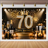 Lofaris Toile de Fond 70 ans Joyeux Anniversaire Couronne Or Noir et Diamant