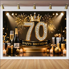 Lofaris Toile de Fond 70 ans Joyeux Anniversaire Couronne Or Noir et Diamant