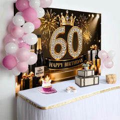 Lofaris Fond Photo 60 ans Joyeux Anniversaire Noir et Or Couronne et Cadeaux