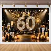 Lofaris Fond Photo 60 ans Joyeux Anniversaire Noir et Or Couronne et Cadeaux