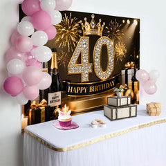 Lofaris Toile de Fond 40 ans Joyeux Anniversaire Couronne Or Diamant Noir Or