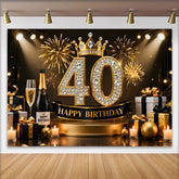 Lofaris Toile de Fond 40 ans Joyeux Anniversaire Couronne Or Diamant Noir Or