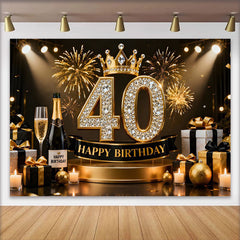Lofaris Toile de Fond 40 ans Joyeux Anniversaire Couronne Or Diamant Noir Or