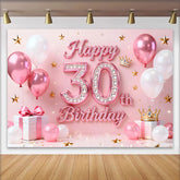 Lofaris Fond 30 ans Joyeux Anniversaire Ballons Roses Étoiles Or et Diamant