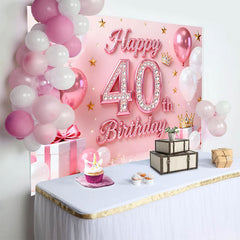 Lofaris Toile de Fond 40 ans Joyeux Anniversaire Ballons Roses Or et Diamant