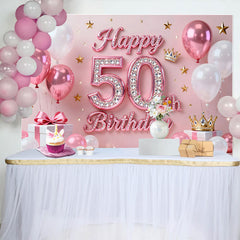 Lofaris Fond 50 ans Joyeux Anniversaire Ballons Roses Étoiles Or et Diamant