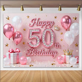 Lofaris Fond 50 ans Joyeux Anniversaire Ballons Roses Étoiles Or et Diamant