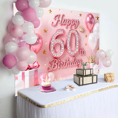 Lofaris Toile de Fond 60 ans Joyeux Anniversaire Ballons Roses Or et Diamant