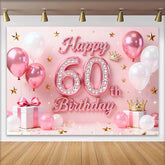Lofaris Toile de Fond 60 ans Joyeux Anniversaire Ballons Roses Or et Diamant
