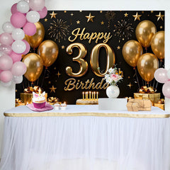 Lofaris Fond Photo 30 ans Joyeux Anniversaire Ballons Or Fond Noir Gâteau
