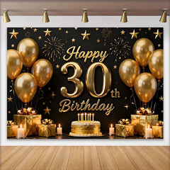 Lofaris Fond Photo 30 ans Joyeux Anniversaire Ballons Or Fond Noir Gâteau
