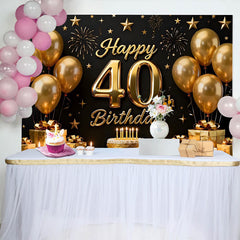 Lofaris Toile de Fond 40 ans Joyeux Anniversaire Ballons Or Noir et Étoiles