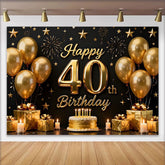 Lofaris Toile de Fond 40 ans Joyeux Anniversaire Ballons Or Noir et Étoiles