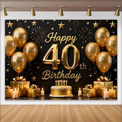 Lofaris Toile de Fond 40 ans Joyeux Anniversaire Ballons Or Noir et Étoiles