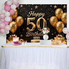 Lofaris Fond 50 ans Joyeux Anniversaire Noir et Or Ballons Or Étoiles Cadeau