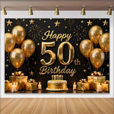 Lofaris Fond 50 ans Joyeux Anniversaire Noir et Or Ballons Or Étoiles Cadeau