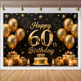 Lofaris Toile de Fond 60 ans Joyeux Anniversaire Noir et Or Ballons et Gâteau