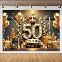 Lofaris Fond de Luxe 50 ans Couronne Or Diamants Cadeaux Noir et Or