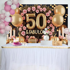 Lofaris Toile de Fond 50 and Fabulous Roses Rose Ballons Or et Citrouilles