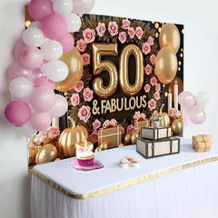 Lofaris Toile de Fond 50 and Fabulous Roses Rose Ballons Or et Citrouilles