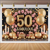 Lofaris Toile de Fond 50 and Fabulous Roses Rose Ballons Or et Citrouilles