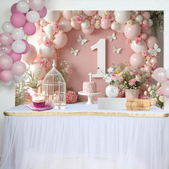 Lofaris Fond Anniversaire Rose Poudré Guirlande Ballons et Feuilles Vertes