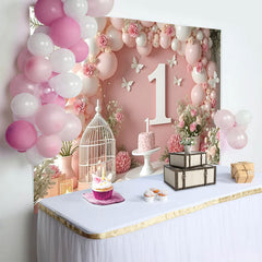 Lofaris Fond Anniversaire Rose Poudré Guirlande Ballons et Feuilles Vertes