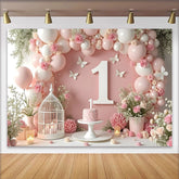 Lofaris Fond Anniversaire Rose Poudré Guirlande Ballons et Feuilles Vertes