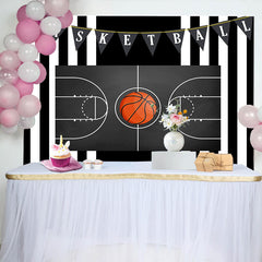 Lofaris Fond Anniversaire Terrain de Basket Thème Sport Rayures Noir Blanc