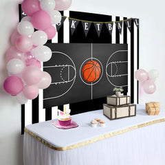 Lofaris Fond Anniversaire Terrain de Basket Thème Sport Rayures Noir Blanc