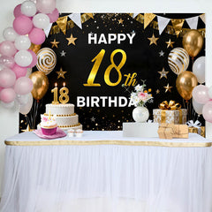 Lofaris Fond 18 ans Joyeux Anniversaire Or Gâteau Blanc et Ballons Dorés