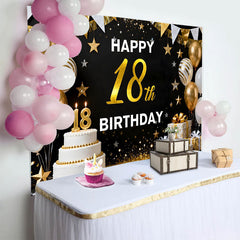 Lofaris Fond 18 ans Joyeux Anniversaire Or Gâteau Blanc et Ballons Dorés