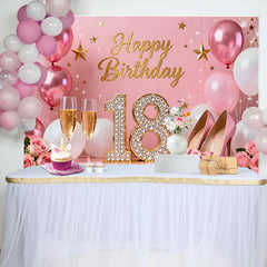 Lofaris Fond Sweet 18th Joyeux Anniversaire Talons Hauts Roses et Champagne