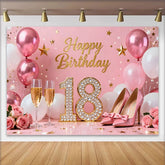 Lofaris Fond Sweet 18th Joyeux Anniversaire Talons Hauts Roses et Champagne