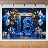 Lofaris Toile de Fond 18 ans Bleu Royal Chiffres Diamant Bleu et Ballons