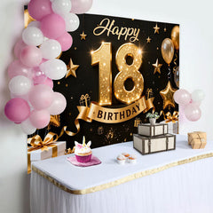 Lofaris Fond Élégant 18 ans Joyeux Anniversaire Ballons Étoiles Or et Cadeaux