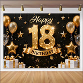 Lofaris Fond Élégant 18 ans Joyeux Anniversaire Ballons Étoiles Or et Cadeaux