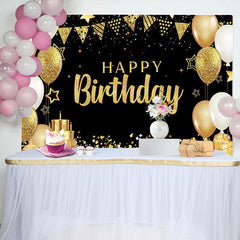 Lofaris Fond Élégant Joyeux Anniversaire Or Gâteau 3 Étages et Cadeaux Or