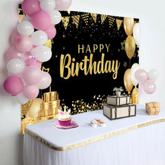 Lofaris Fond Élégant Joyeux Anniversaire Or Gâteau 3 Étages et Cadeaux Or