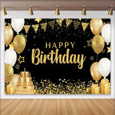 Lofaris Fond Élégant Joyeux Anniversaire Or Gâteau 3 Étages et Cadeaux Or