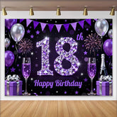Lofaris Fond Luxe 18 ans Diamant Violet Ballons Violets et Champagne