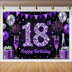 Lofaris Fond Luxe 18 ans Diamant Violet Ballons Violets et Champagne
