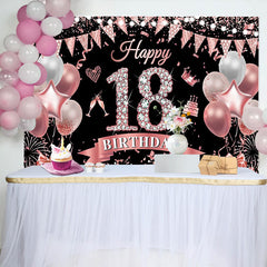 Lofaris Fond 18 ans Or Rose Chiffres Diamant et Ballons Roses Anniversaire