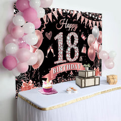 Lofaris Fond 18 ans Or Rose Chiffres Diamant et Ballons Roses Anniversaire