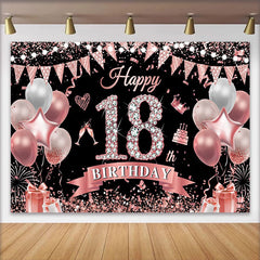 Lofaris Fond 18 ans Or Rose Chiffres Diamant et Ballons Roses Anniversaire